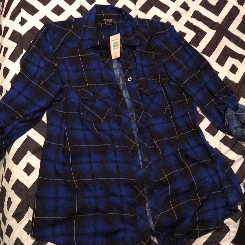 Blue/black plaid button up
